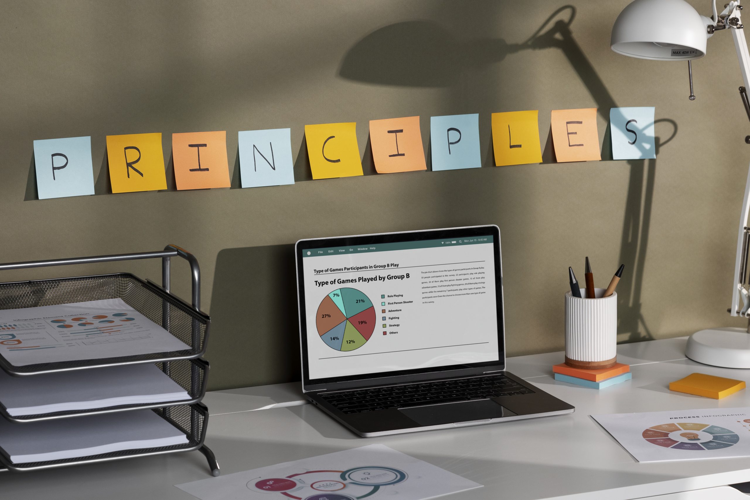 Services high angle laptop desk arrangement